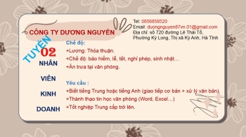 CÔNG TY DƯƠNG NGUYỄN TUYỂN DỤNG NHÂN VIÊN KINH DOANH